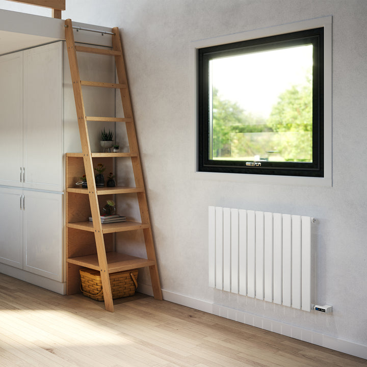 Typhoon - White Horizontal Electric Radiator H600mm x W816mm Single Panel 600w Thermostatic WIFI - Feet Included