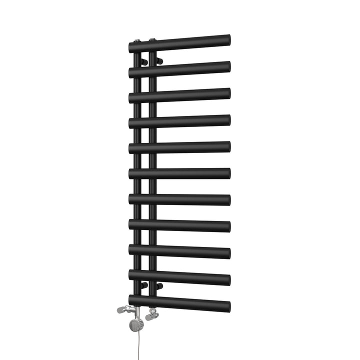 Elyan - Black Dual Fuel Towel Rail H1238mm x W500mm Thermostatic