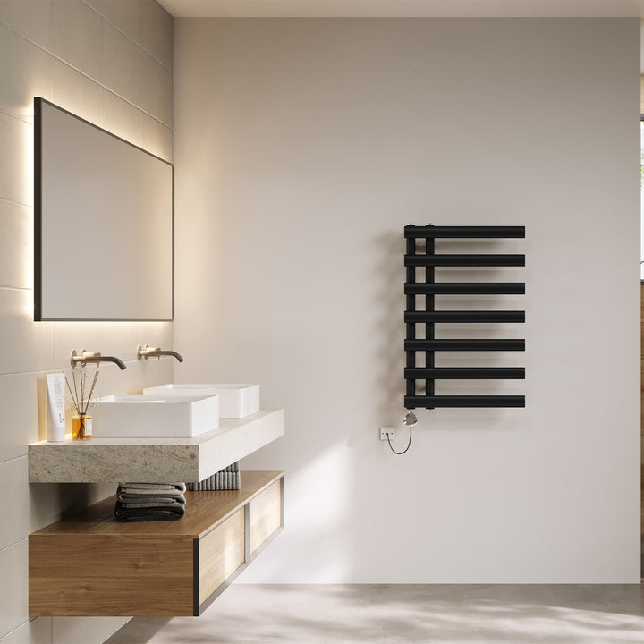 Elyan - Black Electric Towel Rail H766mm x W500mm 300w Thermostatic