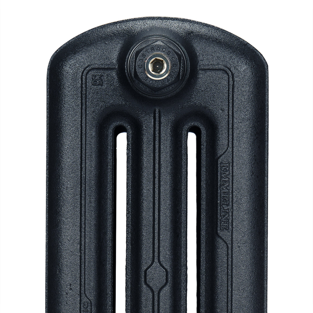 Emmeline Pencil Grey 3 column cast iron radiator, alternative product view highlighting the column contours, joined sections and traditional cast iron detailing
