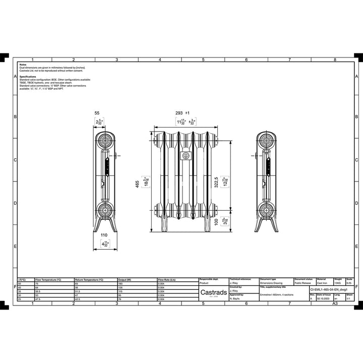 Emmeline I - Pencil Grey Cast Iron Column Radiator H465mm x W296mm 1 Column - Floor Standing