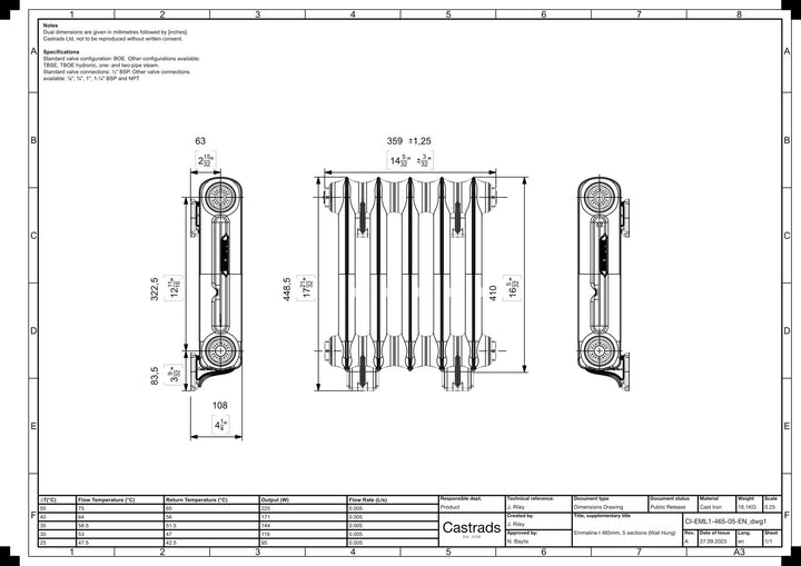 Emmeline I - Ceramic White Cast Iron Column Radiator H407mm x W363mm 1 Column - Wall Hung