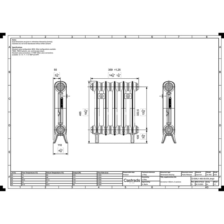 Emmeline I - Pebble Grey Cast Iron Column Radiator H465mm x W363mm 1 Column - Floor Standing