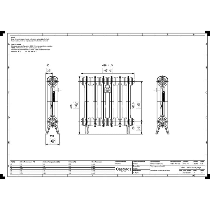 Emmeline I - Anthracite Cast Iron Column Radiator H465mm x W429mm 1 Column - Floor Standing