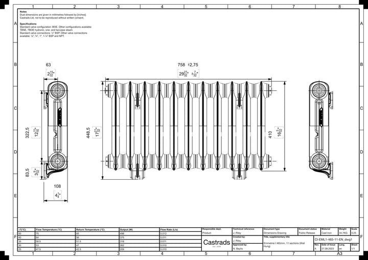 Emmeline I - Ceramic White Cast Iron Column Radiator H407mm x W762mm 1 Column - Wall Hung