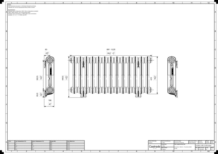Emmeline I - Ceramic White Cast Iron Column Radiator H407mm x W895mm 1 Column - Wall Hung
