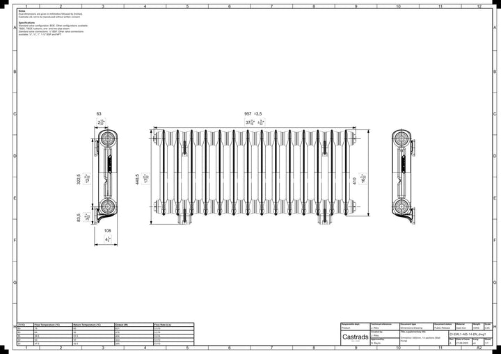 Emmeline I - Anthracite Cast Iron Column Radiator H407mm x W961mm 1 Column - Wall Hung
