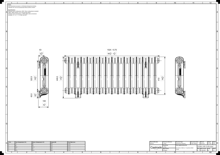 Emmeline I - Ceramic White Cast Iron Column Radiator H407mm x W1028mm 1 Column - Wall Hung