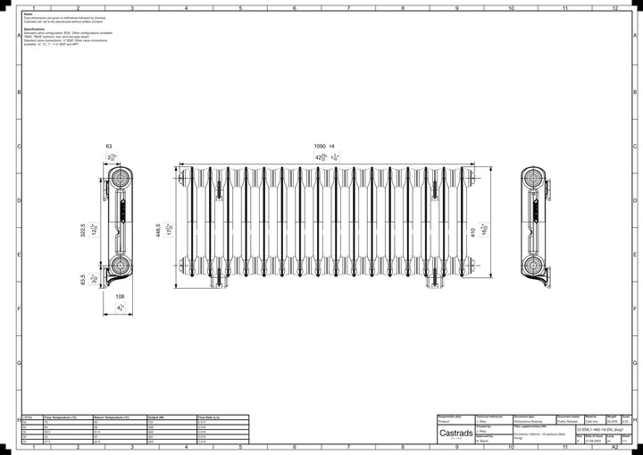Emmeline I - Anthracite Cast Iron Column Radiator H407mm x W1094mm 1 Column - Wall Hung