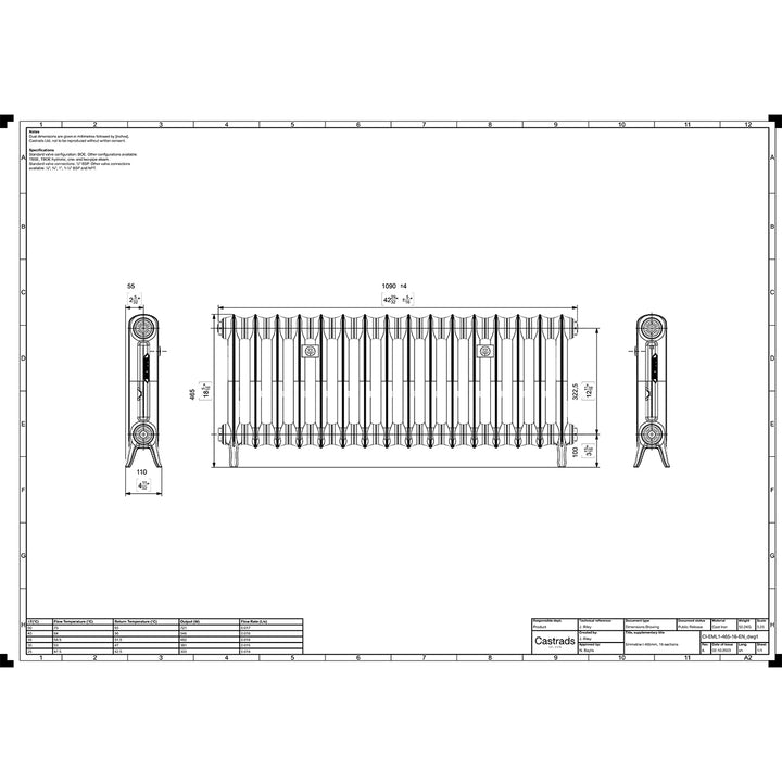Emmeline I - Ceramic White Cast Iron Column Radiator H465mm x W1094mm 1 Column - Floor Standing