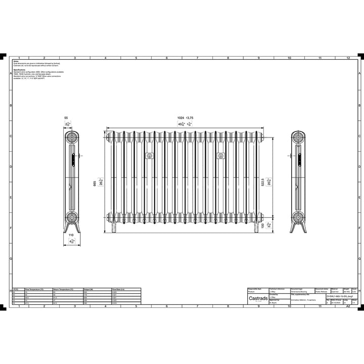 Emmeline I - Anthracite Cast Iron Column Radiator H665mm x W1028mm 1 Column - Floor Standing