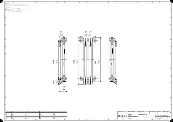 Emmeline I - Ceramic White Cast Iron Column Radiator H607mm x W230mm 1 Column - Wall Hung