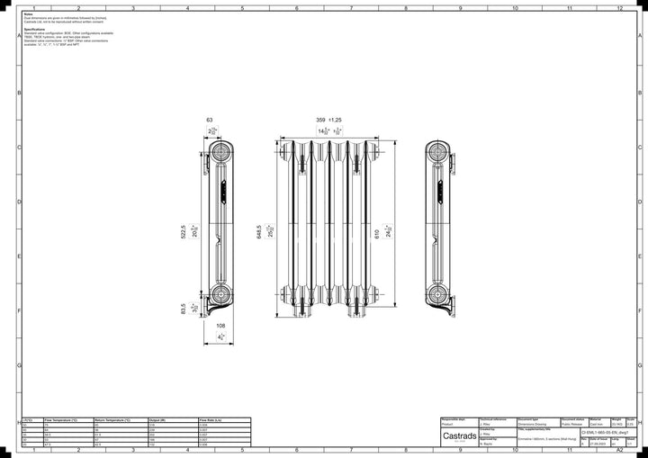 Emmeline I - Ceramic White Cast Iron Column Radiator H607mm x W363mm 1 Column - Wall Hung