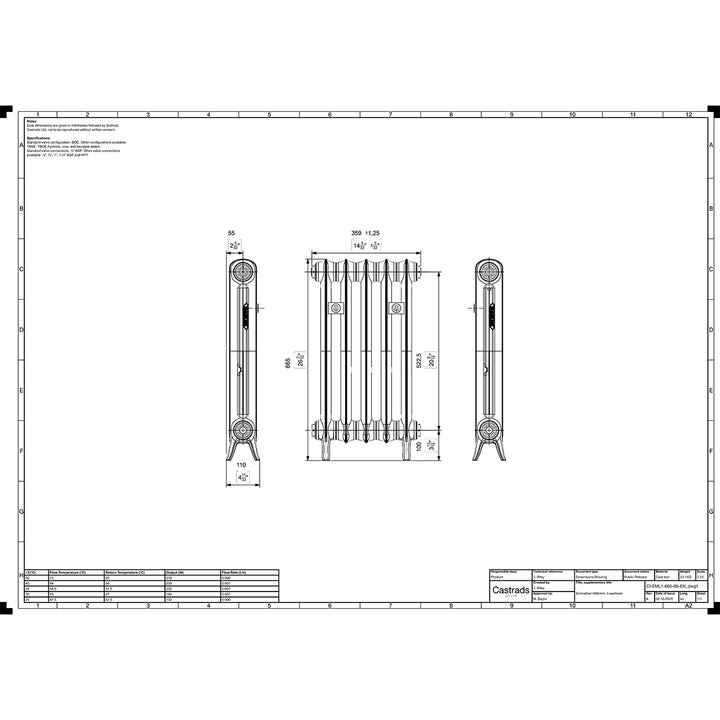 Emmeline I - Ceramic White Cast Iron Column Radiator H665mm x W363mm 1 Column - Floor Standing