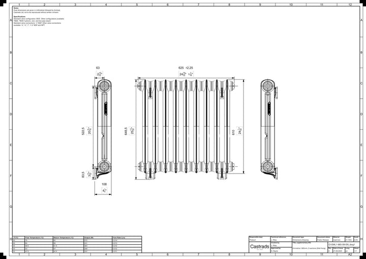 Emmeline I - Chalk White Cast Iron Column Radiator H607mm x W629mm 1 Column - Wall Hung