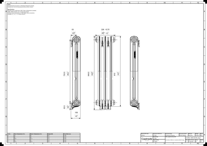 Emmeline I - Ceramic White Cast Iron Column Radiator H807mm x W230mm 1 Column - Wall Hung