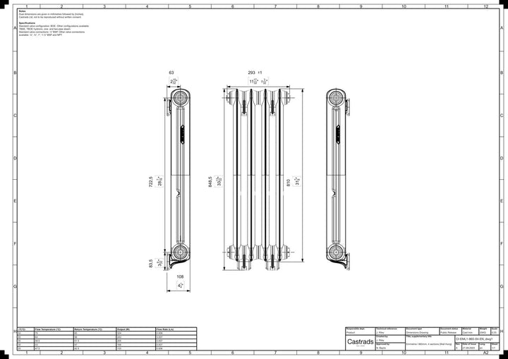 Emmeline I - Chalk White Cast Iron Column Radiator H807mm x W296mm 1 Column - Wall Hung