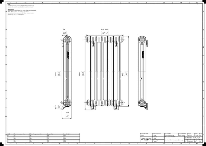 Emmeline I - Ceramic White Cast Iron Column Radiator H807mm x W429mm 1 Column - Wall Hung