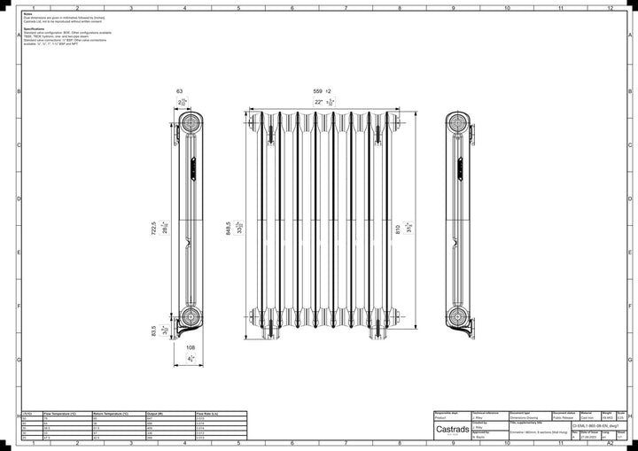 Emmeline I - Ceramic White Cast Iron Column Radiator H807mm x W562mm 1 Column - Wall Hung