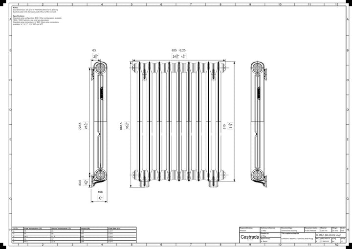 Emmeline I - Ceramic White Cast Iron Column Radiator H807mm x W629mm 1 Column - Wall Hung