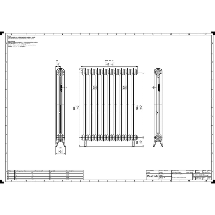 Emmeline I - Ceramic White Cast Iron Column Radiator H865mm x W629mm 1 Column - Floor Standing