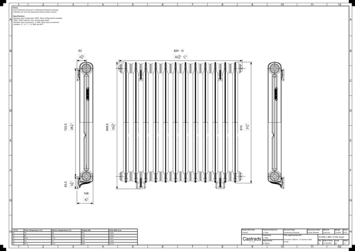 Emmeline I - Ceramic White Cast Iron Column Radiator H807mm x W828mm 1 Column - Wall Hung