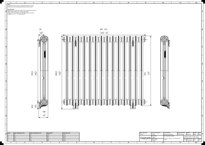 Emmeline I - Anthracite Cast Iron Column Radiator H807mm x W961mm 1 Column - Wall Hung