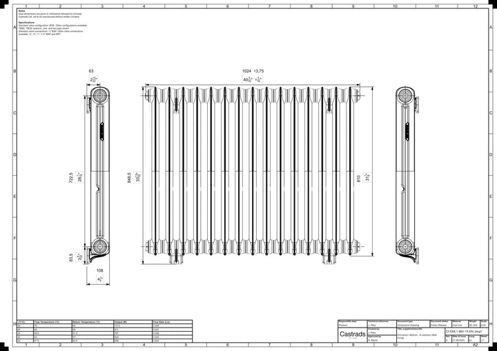 Emmeline I - Ceramic White Cast Iron Column Radiator H807mm x W1028mm 1 Column - Wall Hung