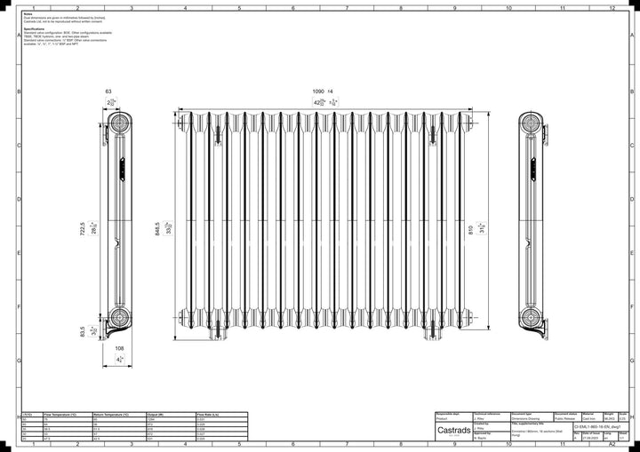 Emmeline I - Ceramic White Cast Iron Column Radiator H807mm x W1094mm 1 Column - Wall Hung
