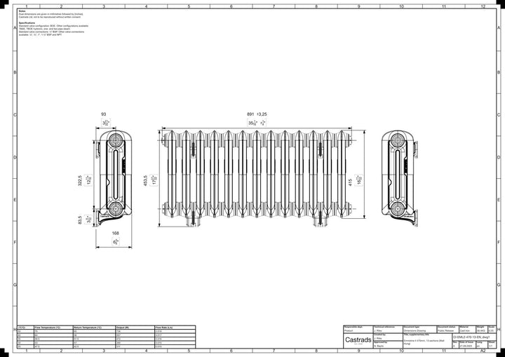 Emmeline II - Pebble Grey Cast Iron Column Radiator H413mm x W895mm 2 Column - Wall Hung