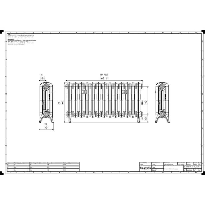 Emmeline II - Pebble Grey Cast Iron Column Radiator H470mm x W895mm 2 Column - Floor Standing