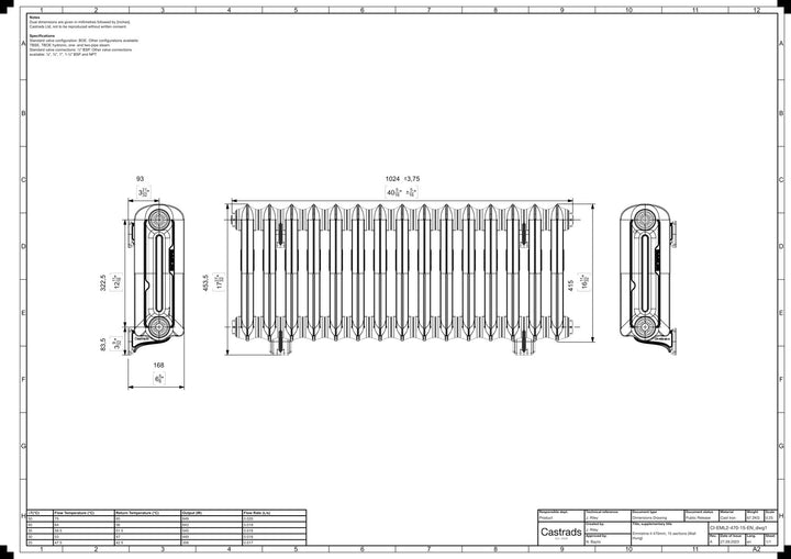 Emmeline II - Pebble Grey Cast Iron Column Radiator H413mm x W1028mm 2 Column - Wall Hung