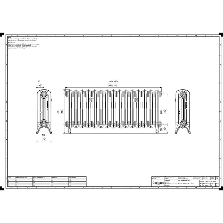 Emmeline II - Matt Black Cast Iron Column Radiator H470mm x W1028mm 2 Column - Floor Standing