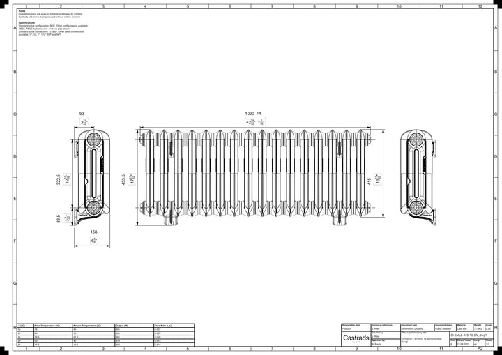 Emmeline II - Chalk White Cast Iron Column Radiator H413mm x W1094mm 2 Column - Wall Hung