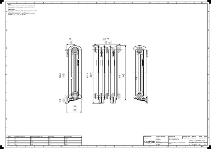 Emmeline II - Anthracite Cast Iron Column Radiator H613mm x W296mm 2 Column - Wall Hung