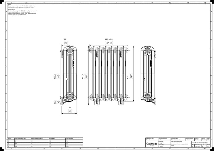 Emmeline II - Chalk White Cast Iron Column Radiator H613mm x W429mm 2 Column - Wall Hung