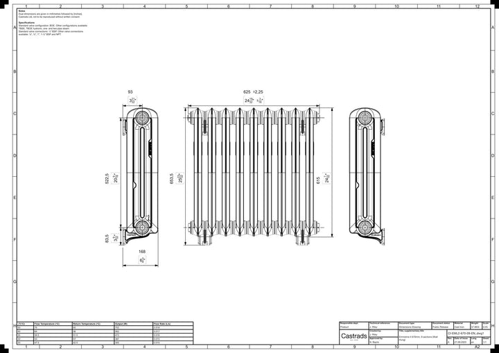 Emmeline II - Ceramic White Cast Iron Column Radiator H613mm x W629mm 2 Column - Wall Hung