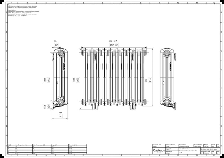 Emmeline II - Anthracite Cast Iron Column Radiator H613mm x W695mm 2 Column - Wall Hung