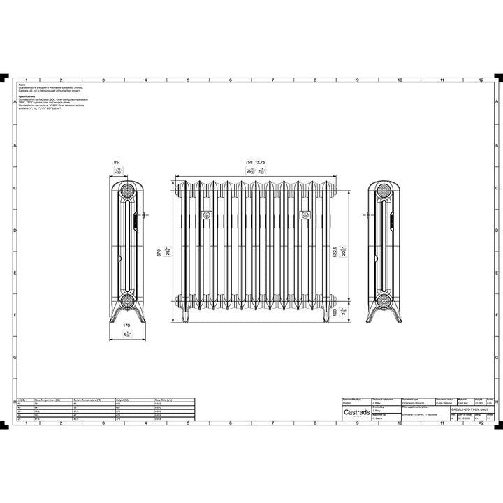 Emmeline II - Pebble Grey Cast Iron Column Radiator H670mm x W762mm 2 Column - Floor Standing