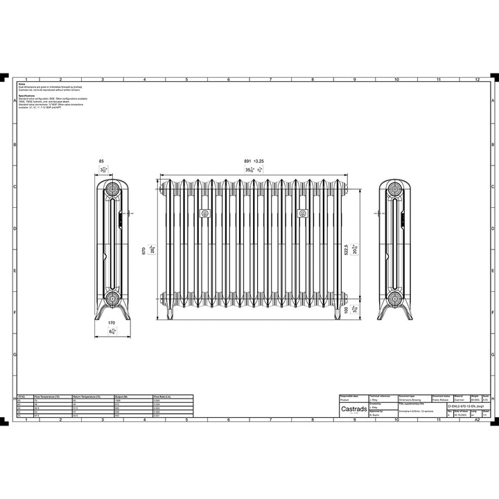 Emmeline II - Midnight Ink Cast Iron Column Radiator H670mm x W895mm 2 Column - Floor Standing