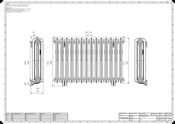 Emmeline II - Ceramic White Cast Iron Column Radiator H613mm x W961mm 2 Column - Wall Hung