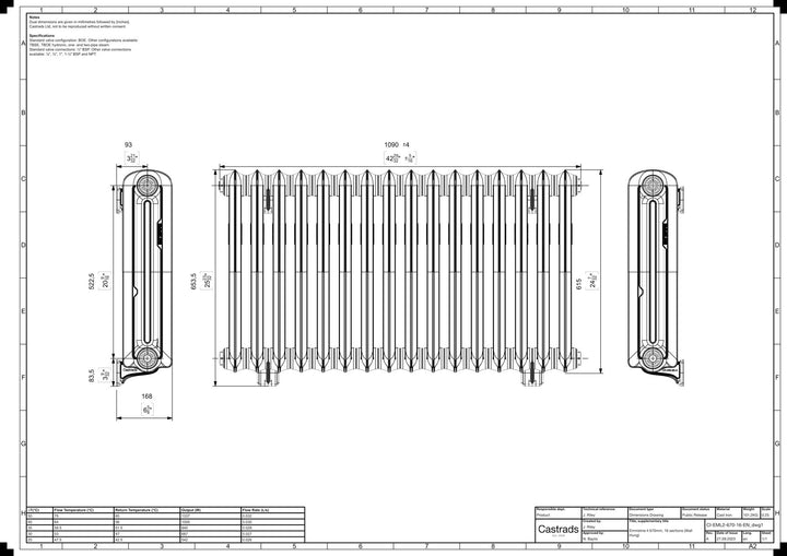 Emmeline II - Ceramic White Cast Iron Column Radiator H613mm x W1094mm 2 Column - Wall Hung