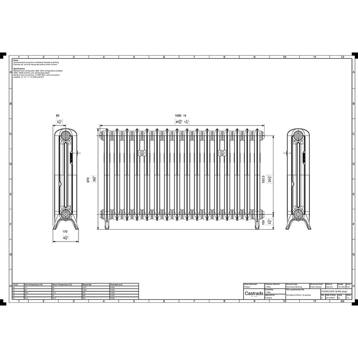 Emmeline II - Chalk White Cast Iron Column Radiator H670mm x W1094mm 2 Column - Floor Standing