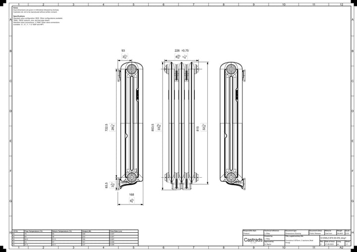 Emmeline II - Ceramic White Cast Iron Column Radiator H813mm x W230mm 2 Column - Wall Hung