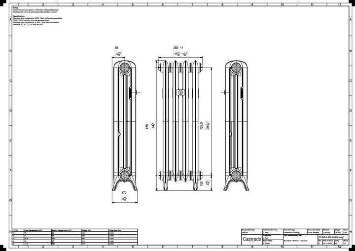 Emmeline II - Ceramic White Cast Iron Column Radiator H870mm x W296mm 2 Column - Floor Standing