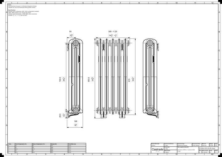 Emmeline II - Anthracite Cast Iron Column Radiator H813mm x W363mm 2 Column - Wall Hung