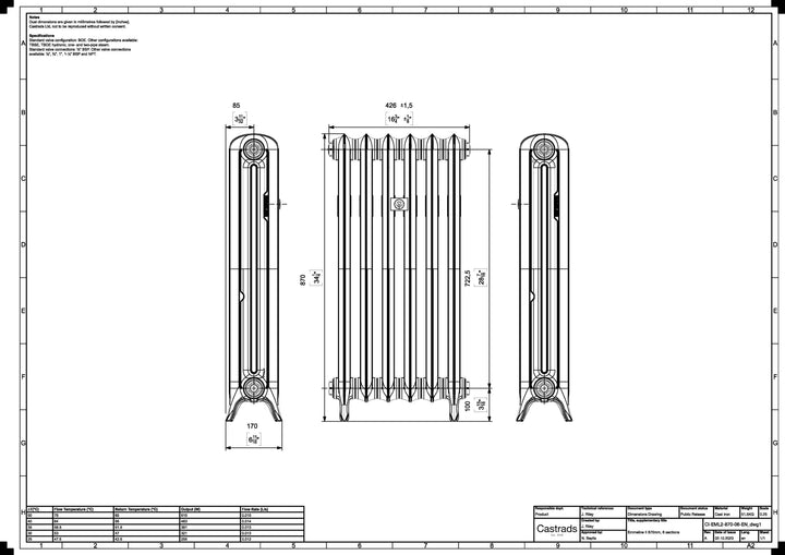 Emmeline II - Pebble Grey Cast Iron Column Radiator H870mm x W429mm 2 Column - Floor Standing