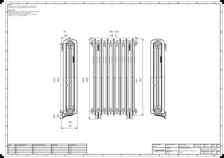 Emmeline II - Anthracite Cast Iron Column Radiator H813mm x W496mm 2 Column - Wall Hung
