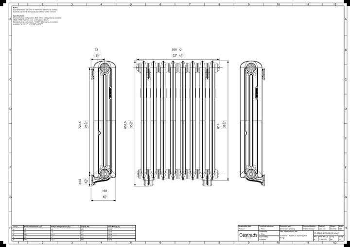 Emmeline II - Anthracite Cast Iron Column Radiator H813mm x W562mm 2 Column - Wall Hung