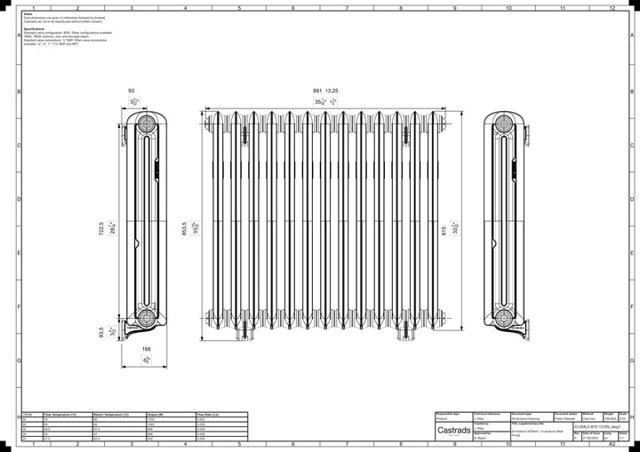 Emmeline II - Ceramic White Cast Iron Column Radiator H813mm x W895mm 2 Column - Wall Hung